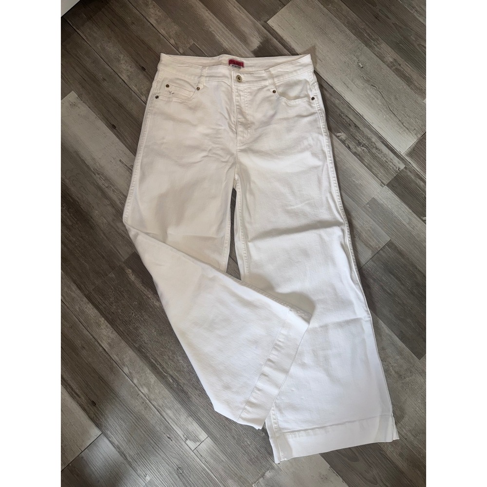 Kate Spade Wide Leg Jeans Women White High Rise Spade Clover 28